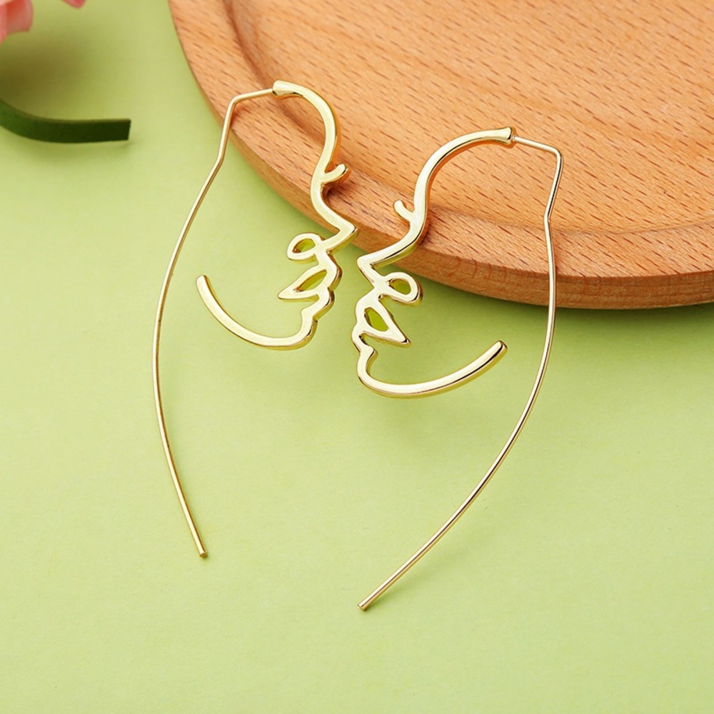 Outline Face Abstract Gold Tone Drop Earrings - Picture 2 of 6